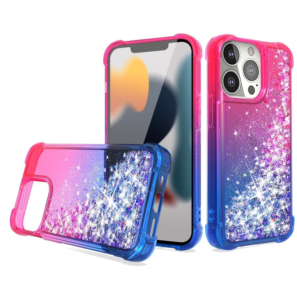 IPHONE 13 PRO Compatible Shiny Flowing Glitter Liquid Bumper Case For APPLE IPHONE 13 PRO MAX In Blue - Shockproof Protection by