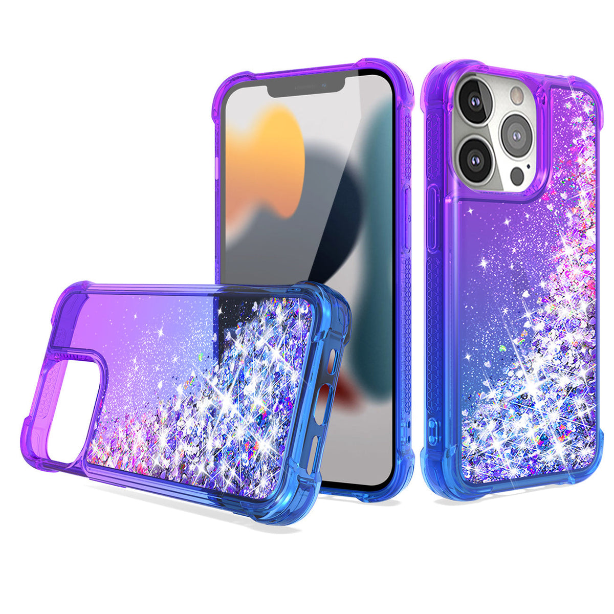 IPHONE 13 PRO Compatible Shiny Flowing Glitter Liquid Bumper Case For APPLE IPHONE 13 PRO MAX In Purple - Premium Protection by