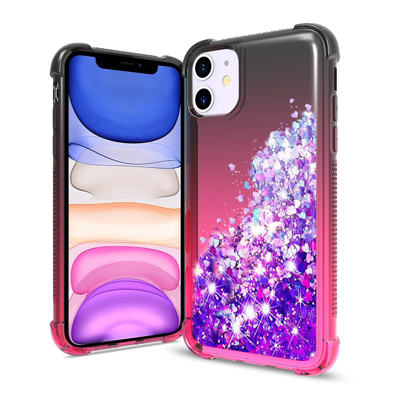 IPHONE 11 Compatible Shiny Flowing Glitter Liquid Bumper Case For APPLE IPHONE 11 In Black - Shockproof Protection by