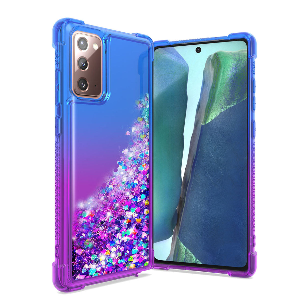 Shiny Flowing Glitter Liquid Bumper Case For SAMSUNG GALAXY NOTE 20 In Blue - Shockproof & Reliable