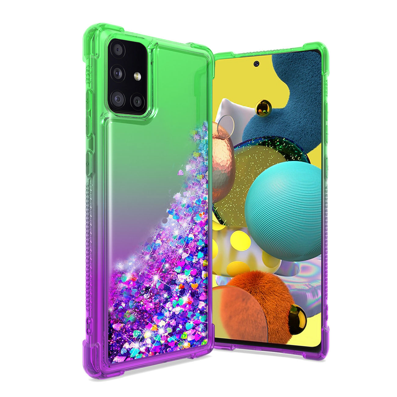 Shiny Flowing Glitter Liquid Bumper Case For SAMSUNG GALAXY A51 5G In Green - Ultra-Slim & Reliable