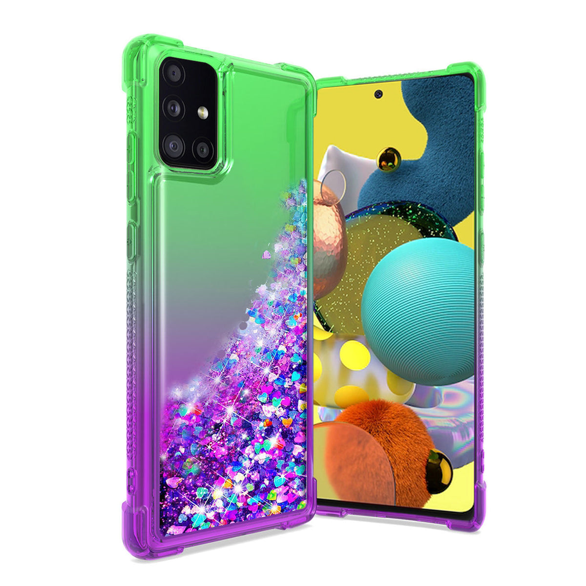 Shiny Flowing Glitter Liquid Bumper Case For SAMSUNG GALAXY A51 5G In Green - Ultra-Slim & Reliable