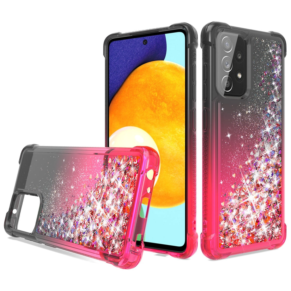 Shiny Flowing Glitter Liquid Bumper Case For Galaxy A52 5G In Black - Crystal Clear & Reliable