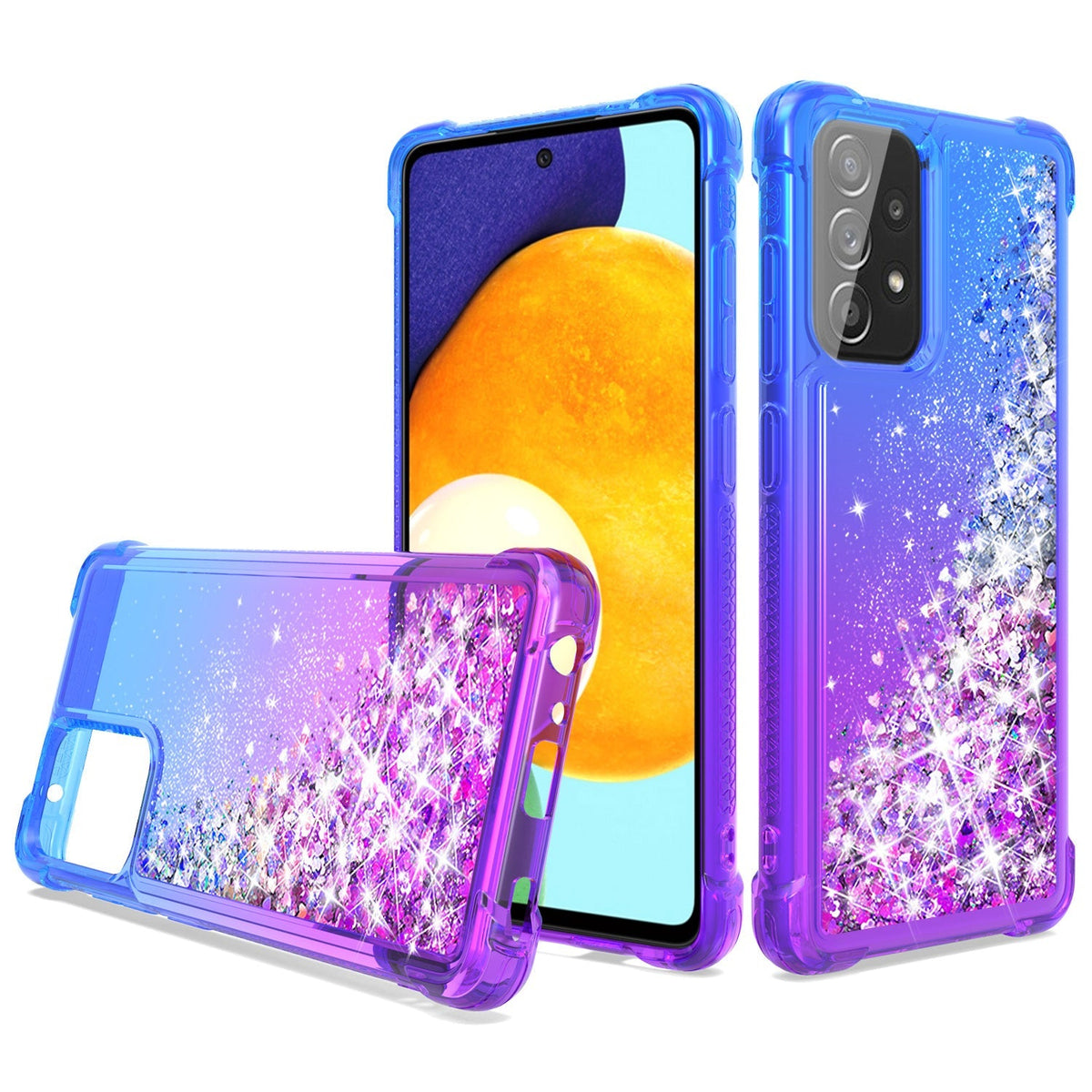 Shiny Flowing Glitter Liquid Bumper Case For Galaxy A52 5G In Blue - Ultra-Slim & Reliable
