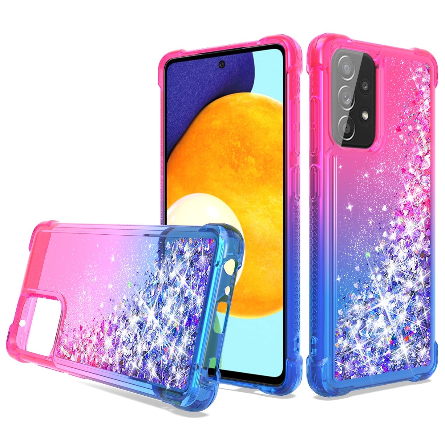 Shiny Flowing Glitter Liquid Bumper Case For Galaxy A52 5G In Pink - Premium & Reliable