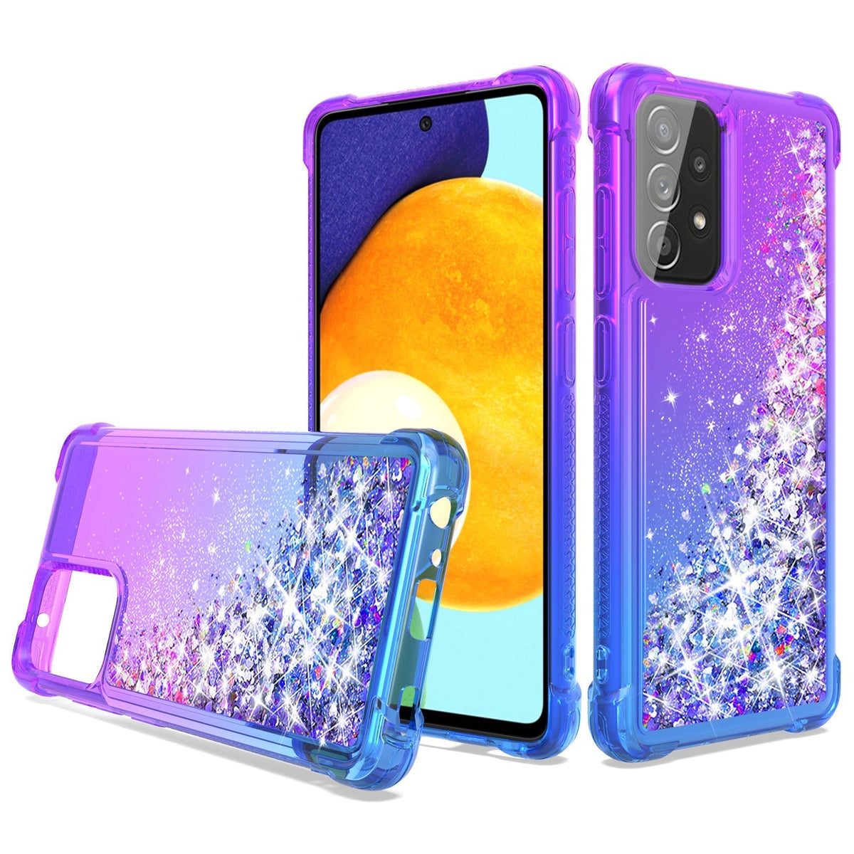 Shiny Flowing Glitter Liquid Bumper Case For Galaxy A52 5G In Purple - Ultra-Slim & Reliable