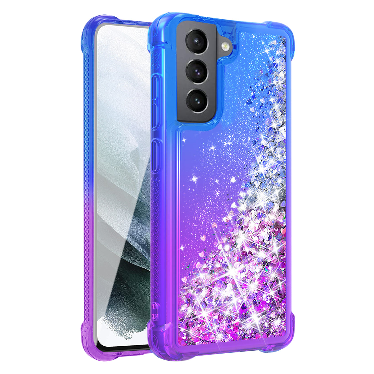 Shiny Flowing Glitter Liquid Bumper Case For Galaxy S21 FE In Blue - Ultra-Slim & Reliable