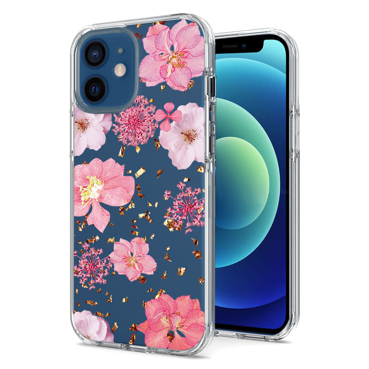 IPHONE 12 MINI Compatible Pressed dried flower Design Phone case for APPLE IPHONE 12 MINI in Pink - Heavy Duty Protection by