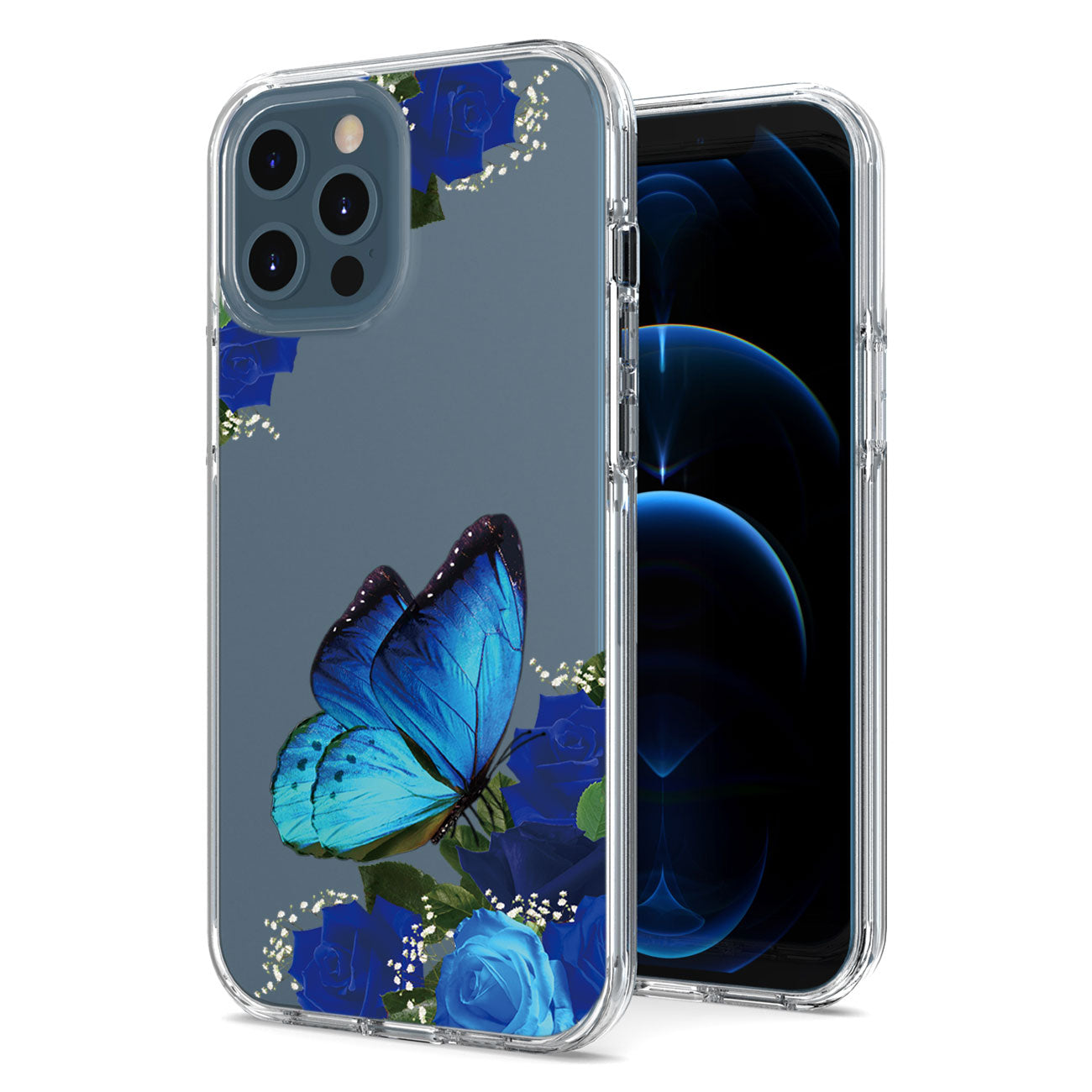 IPHONE 12 Compatible Pressed dried flower Design Phone case for APPLE IPHONE 12 / IPHONE 12 PRO in Blue - Premium Protection by