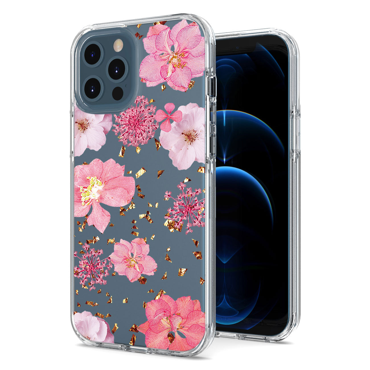IPHONE 12 Compatible Pressed dried flower Design Phone case for APPLE IPHONE 12 / IPHONE 12 PRO in Pink - Durable Protection by