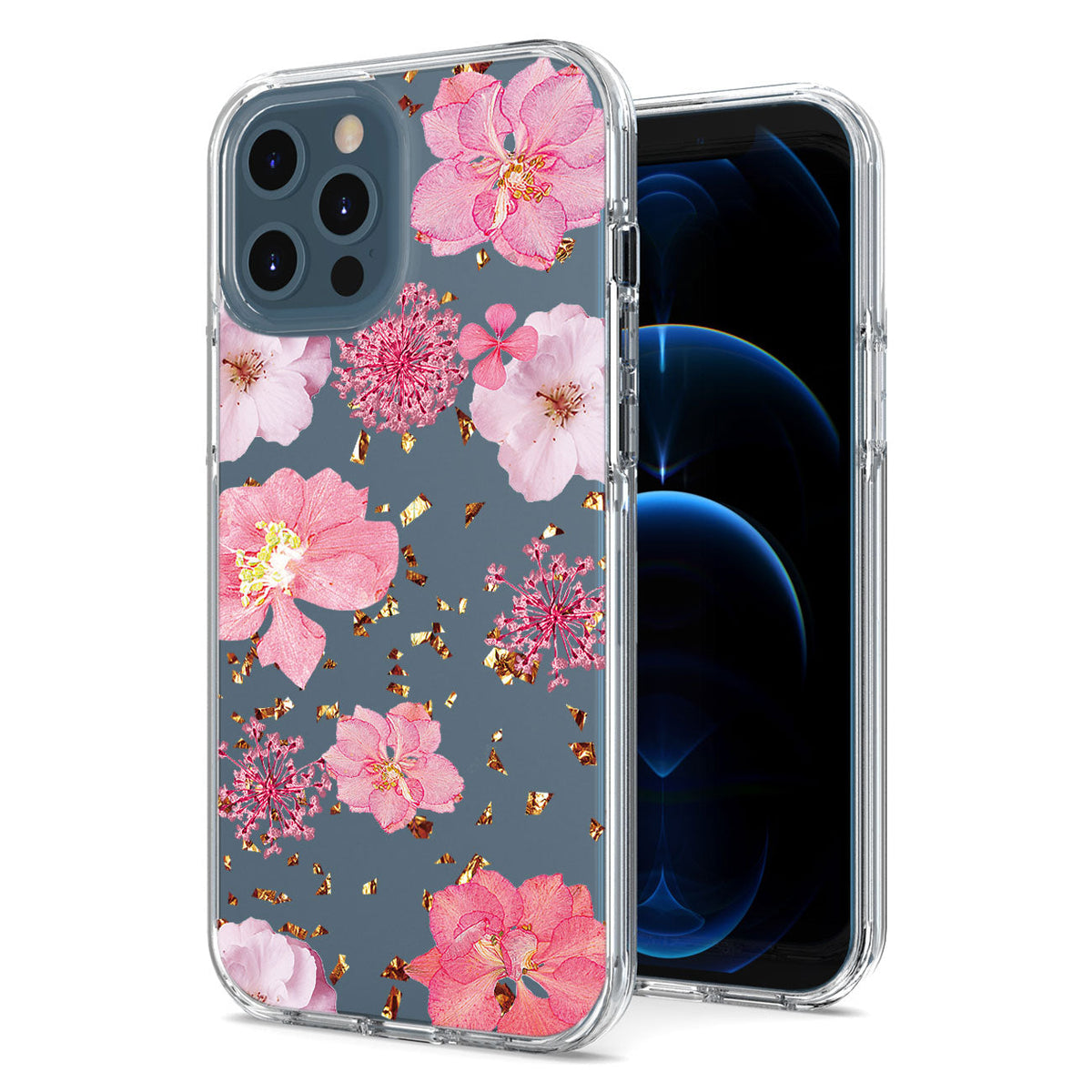 IPHONE 12 Compatible Pressed dried flower Design Phone case for APPLE IPHONE 12 / IPHONE 12 PRO in Pink - Durable Protection by
