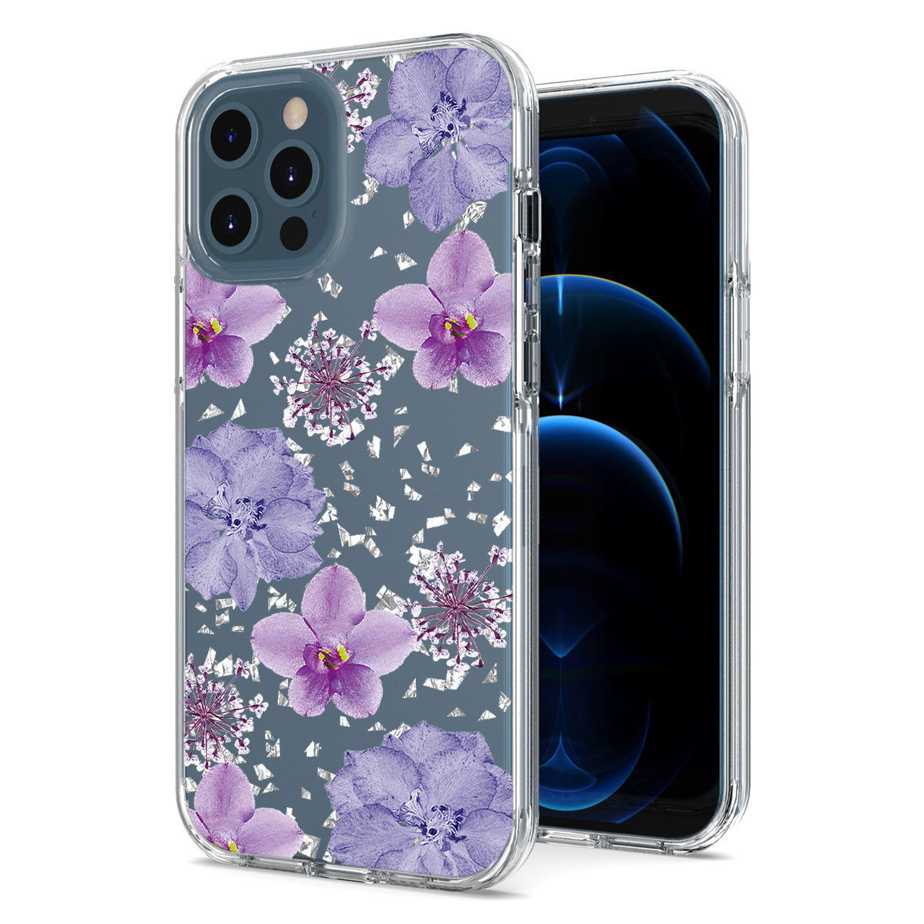IPHONE 12 Compatible Pressed dried flower Design Phone case for APPLE IPHONE 12 / IPHONE 12 PRO in Purple - Shockproof Protection by