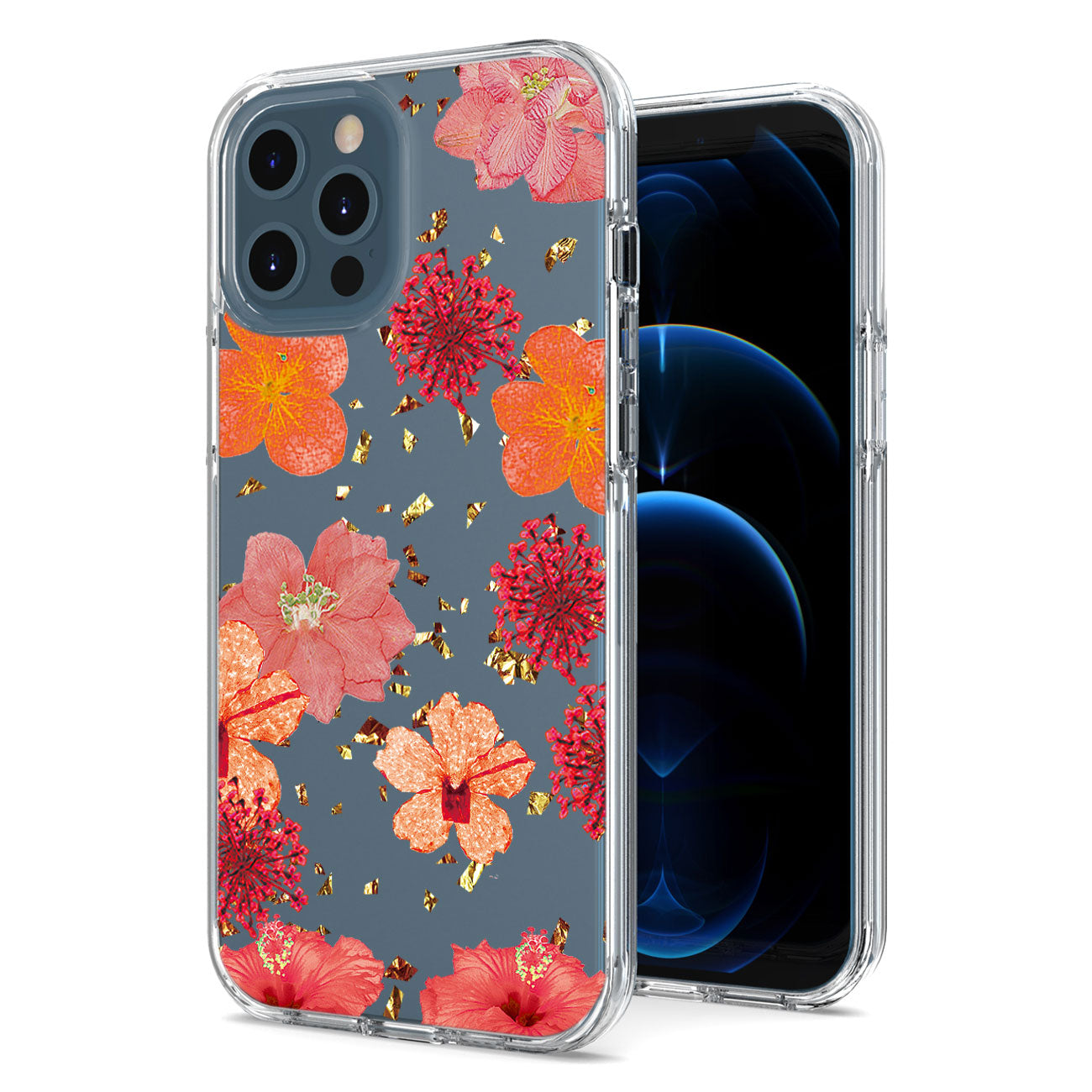 IPHONE 12 Compatible Pressed dried flower Design Phone case for APPLE IPHONE 12 / IPHONE 12 PRO in Red - Crystal Clear Protection by