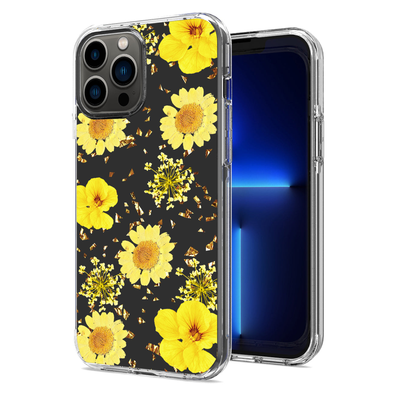 iPhone 13 Pro Compatible Pressed dried flower Design Phone case For iPhone 13 Pro Max In Yellow - Premium Protection by