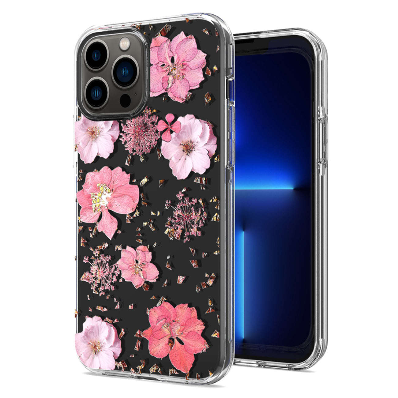 iPhone 13Pro Compatible Pressed dried flower Design Phone case For iPhone 13Pro In Pink - Durable Protection by