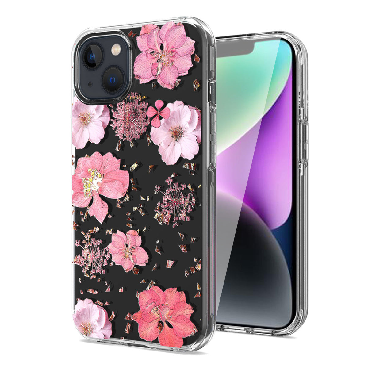 iPhone 14 Plus Compatible Pressed dried flower Design Phone case For iPhone 14 Plus In Pink - Heavy Duty Protection by