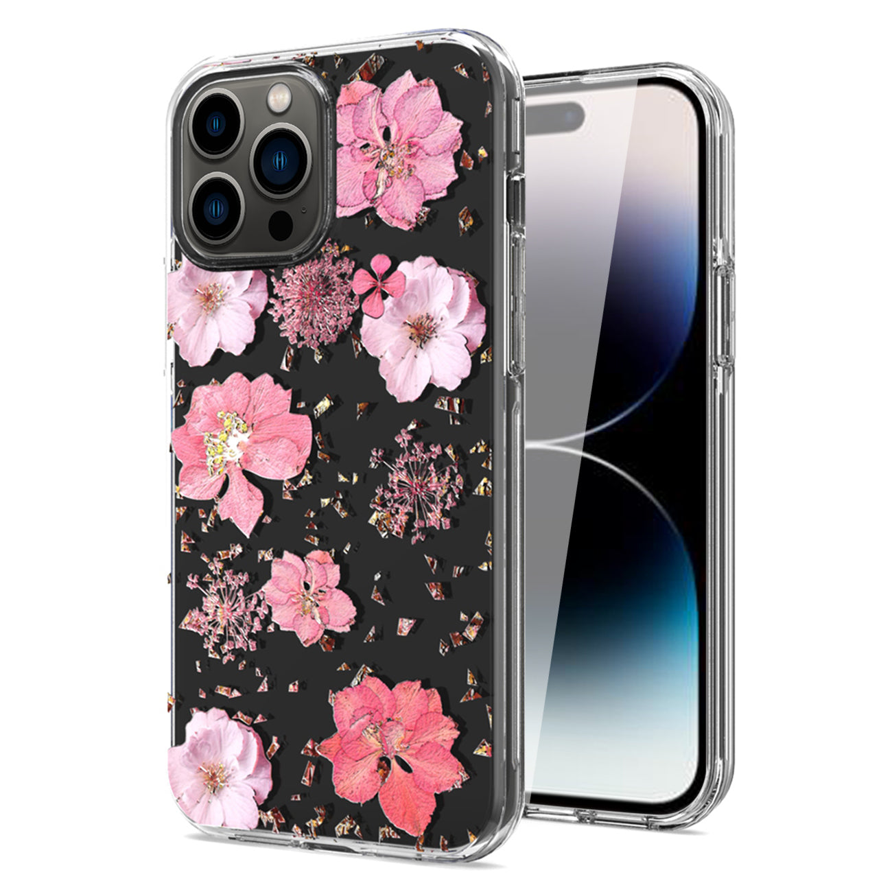 iPhone 14 Pro Compatible Pressed dried flower Design Phone case For iPhone 14 Pro In Pink - Shockproof Protection by