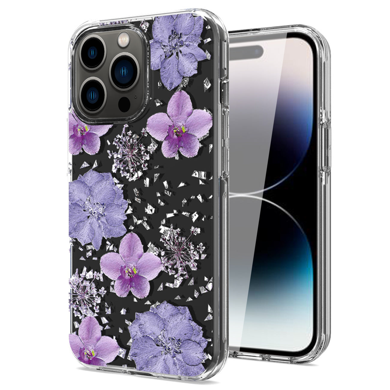iPhone 14 Pro Compatible Pressed dried flower Design Phone case For iPhone 14 Pro In Purple - Heavy Duty Protection by