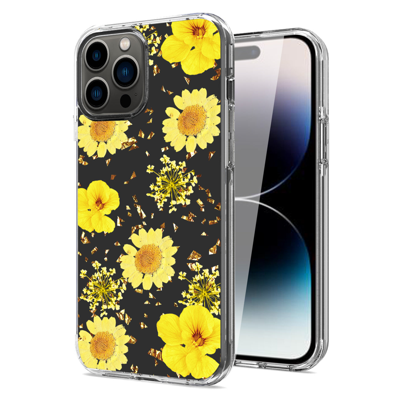 iPhone 14 Pro Compatible Pressed dried flower Design Phone case For iPhone 14 Pro In Yellow - Durable Protection by