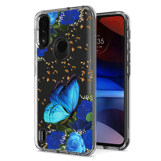 Pressed dried flower Design Phone case for Moto E7 Power 2021 In Blue - Heavy Duty & Reliable