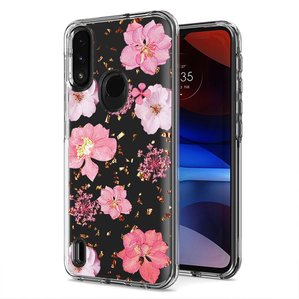 Pressed dried flower Design Phone case for Moto E7 Power 2021 In Pink - Ultra-Slim & Reliable