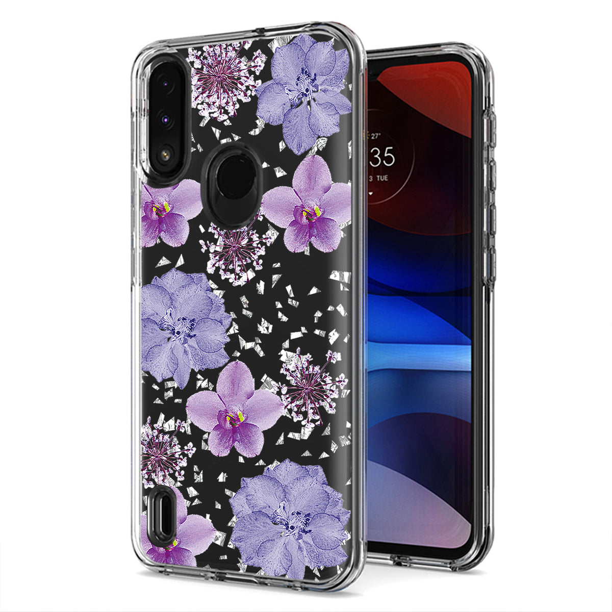 Pressed dried flower Design Phone case for Moto E7 Power 2021 In Purple - Premium & Reliable
