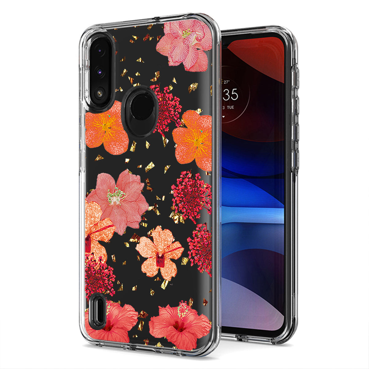 Pressed dried flower Design Phone case for Moto E7 Power 2021 In Red - Ultra-Slim & Reliable