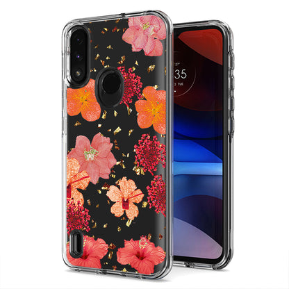 Pressed dried flower Design Phone case for Moto E7 Power 2021 In Red - Ultra-Slim & Reliable