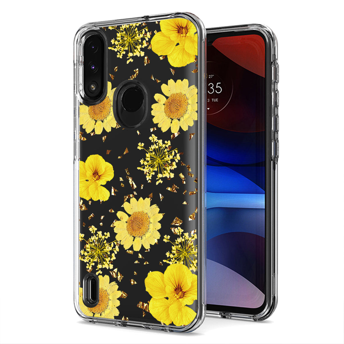 Pressed dried flower Design Phone case for Moto E7 Power 2021 In Yellow - Ultra-Slim & Reliable