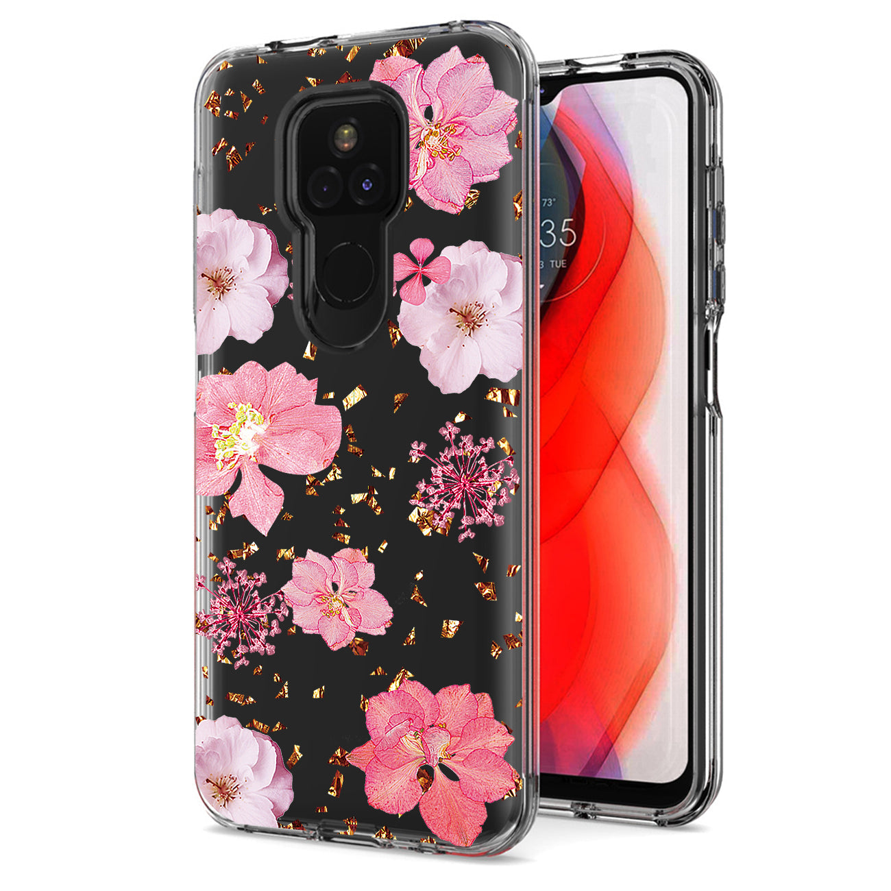 Pressed dried flower Design Phone case for Moto G Play 2021 In Pink - Crystal Clear & Reliable