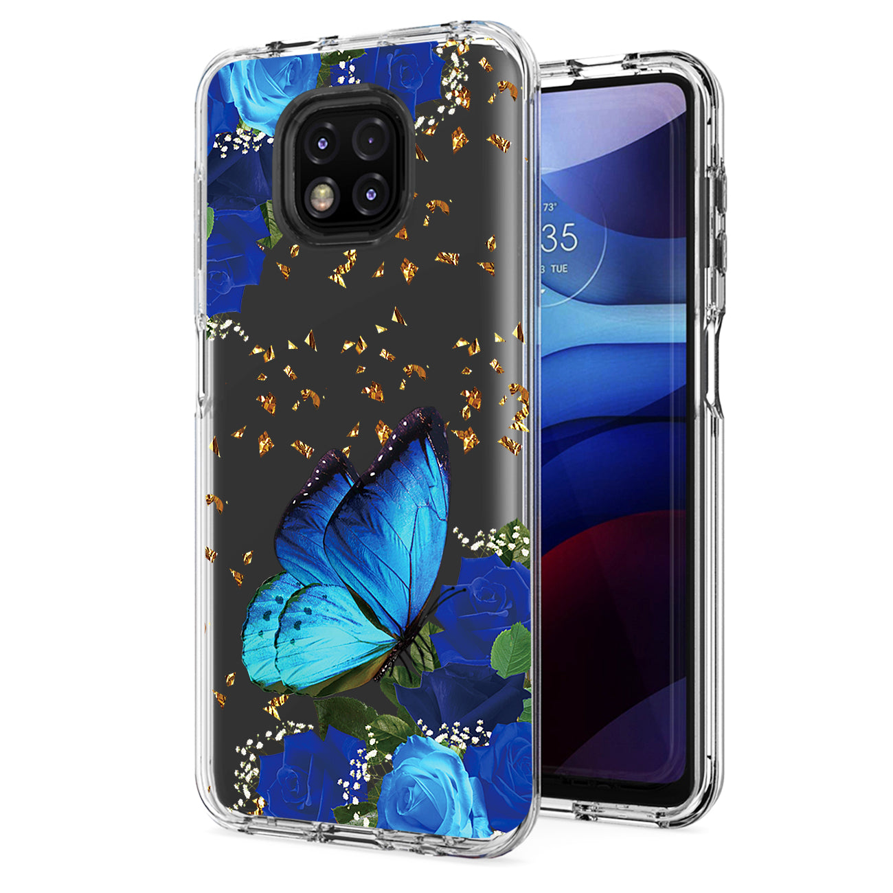 Pressed dried flower Design Phone case for Moto G Power 2021 In Blue - Crystal Clear & Reliable