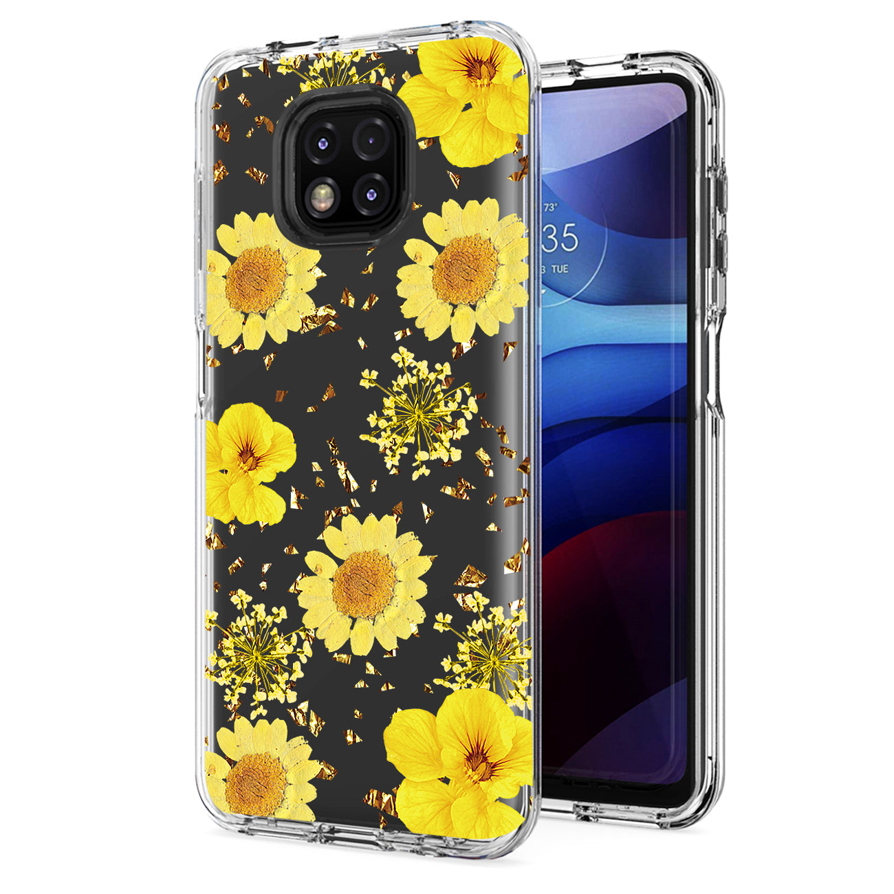 Pressed dried flower Design Phone case for Moto G Power 2021 In Yellow - Shockproof & Reliable