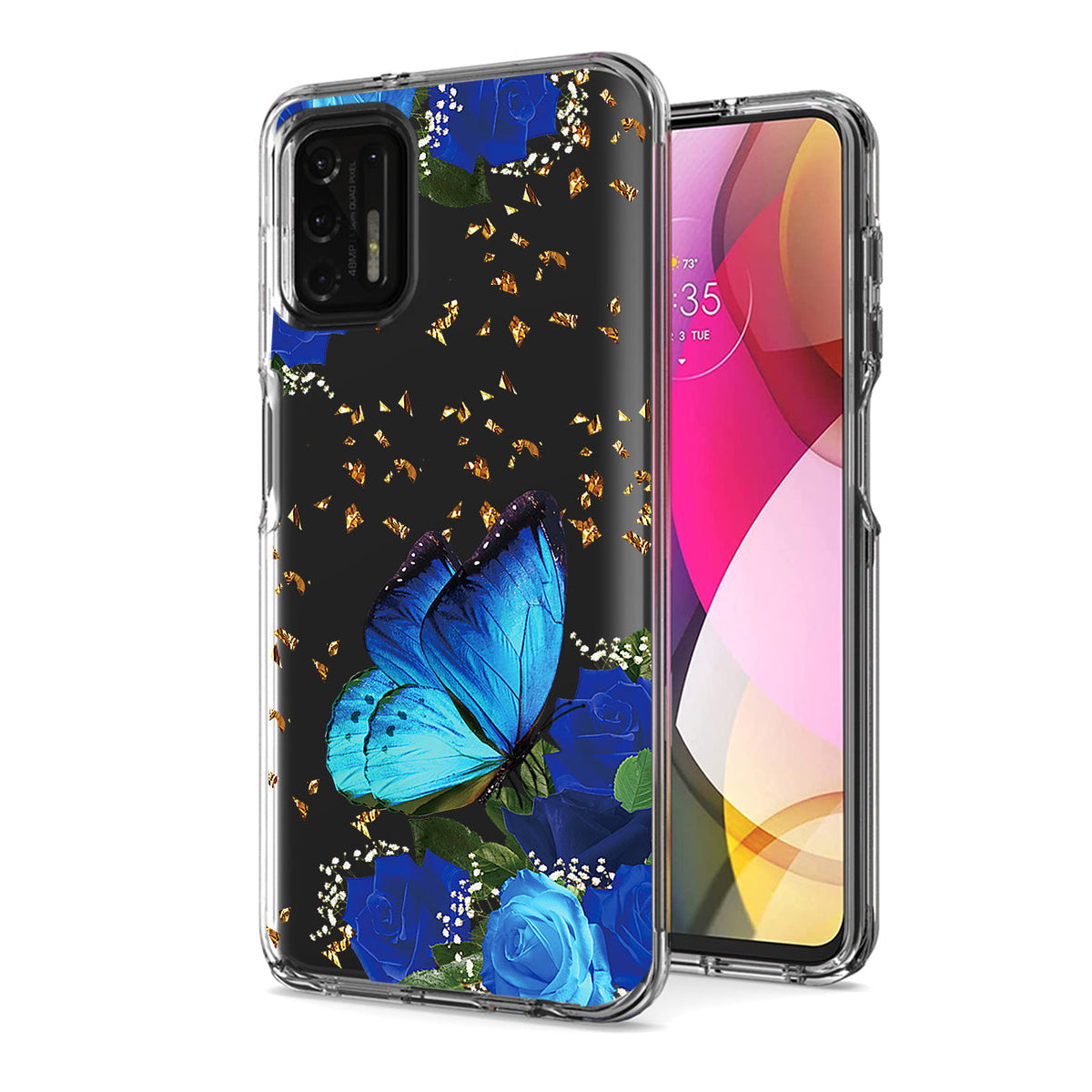 Pressed dried flower Design Phone case for Moto G Stylus 2021 In Blue - Durable & Reliable
