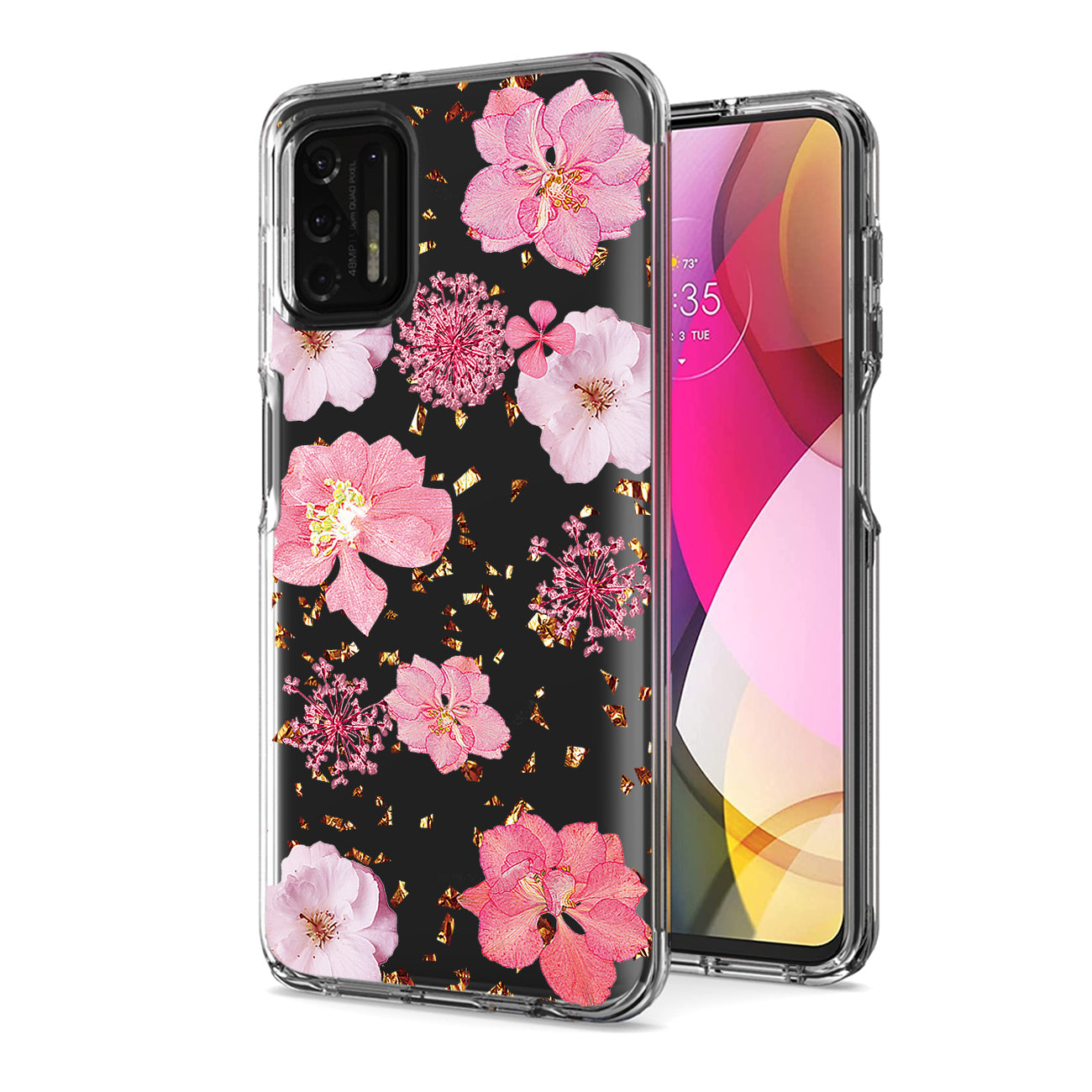 Pressed dried flower Design Phone case for Moto G Stylus 2021 In Pink - Heavy Duty & Reliable