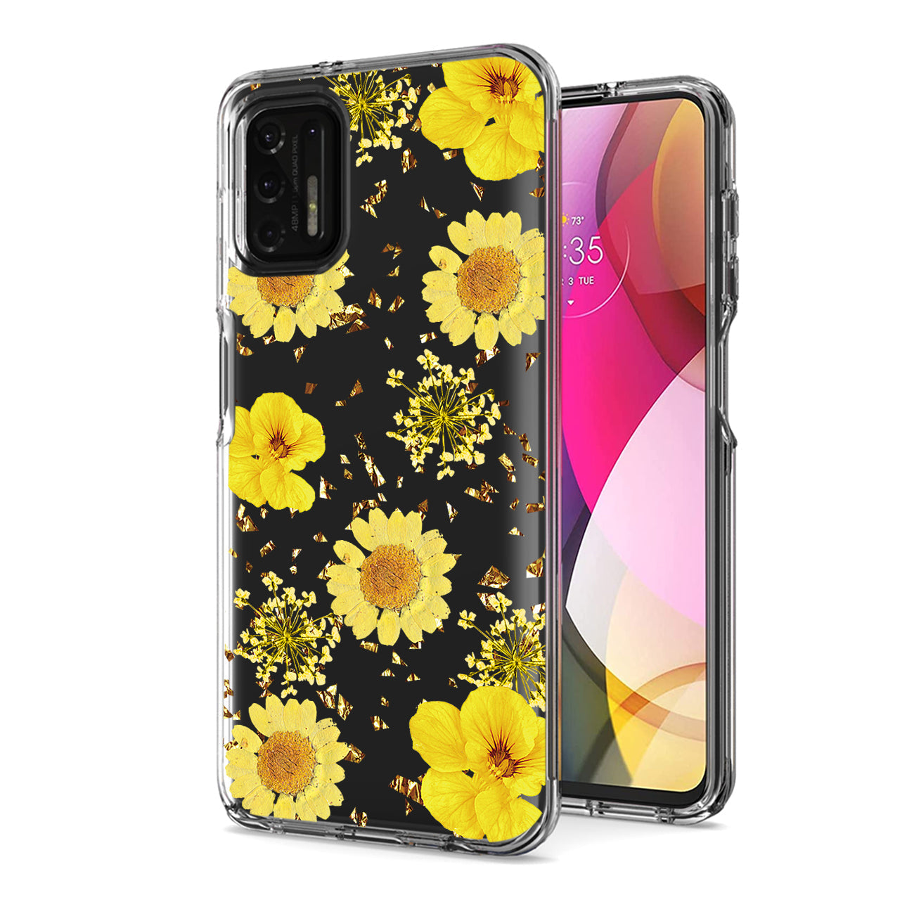 Pressed dried flower Design Phone case for Moto G Stylus 2021 In Yellow - Durable & Reliable
