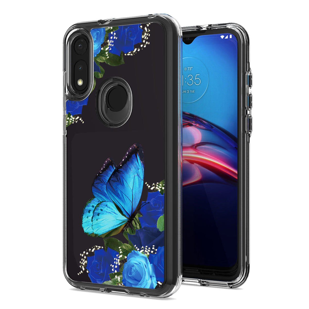 Pressed dried flower Design Phone case for MOTOROLA E7 (2020) In Blue - Crystal Clear & Reliable