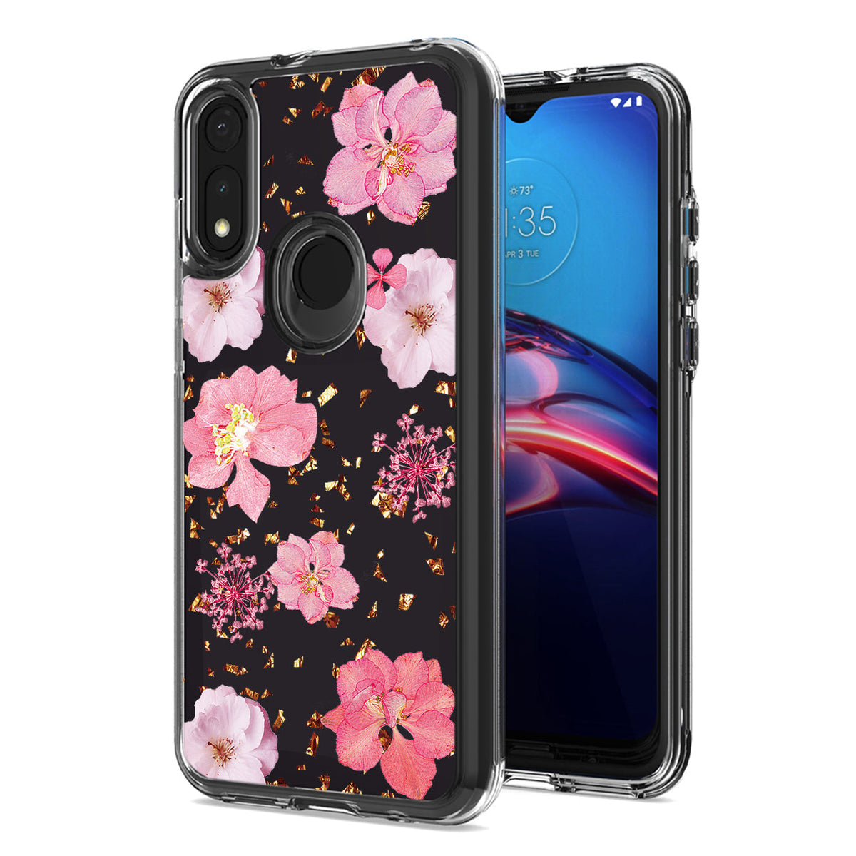 Pressed dried flower Design Phone case for MOTOROLA E7 (2020) In Pink - Shockproof & Reliable