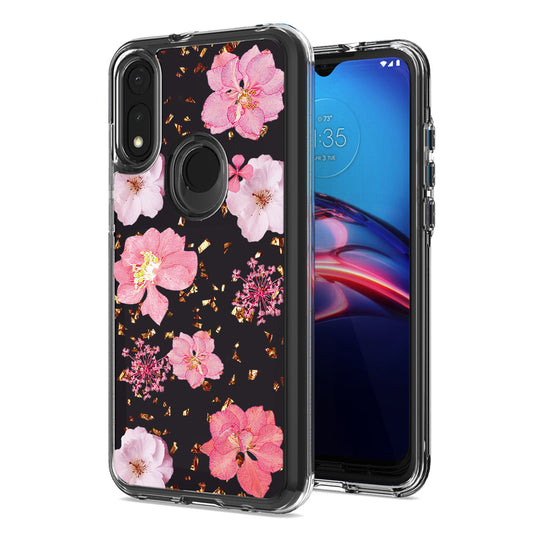 Pressed dried flower Design Phone case for MOTOROLA E7 (2020) In Pink - Shockproof & Reliable