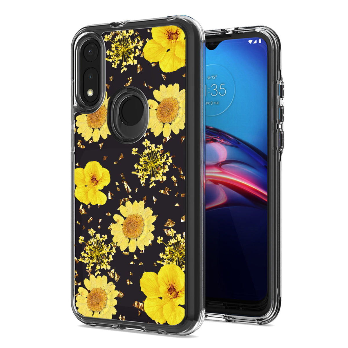 Pressed dried flower Design Phone case for MOTOROLA E7 (2020) In Yellow - Ultra-Slim & Reliable