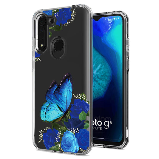 Pressed dried flower Design Phone case for MOTOROLA G8 FAST In Blue - Heavy Duty & Reliable