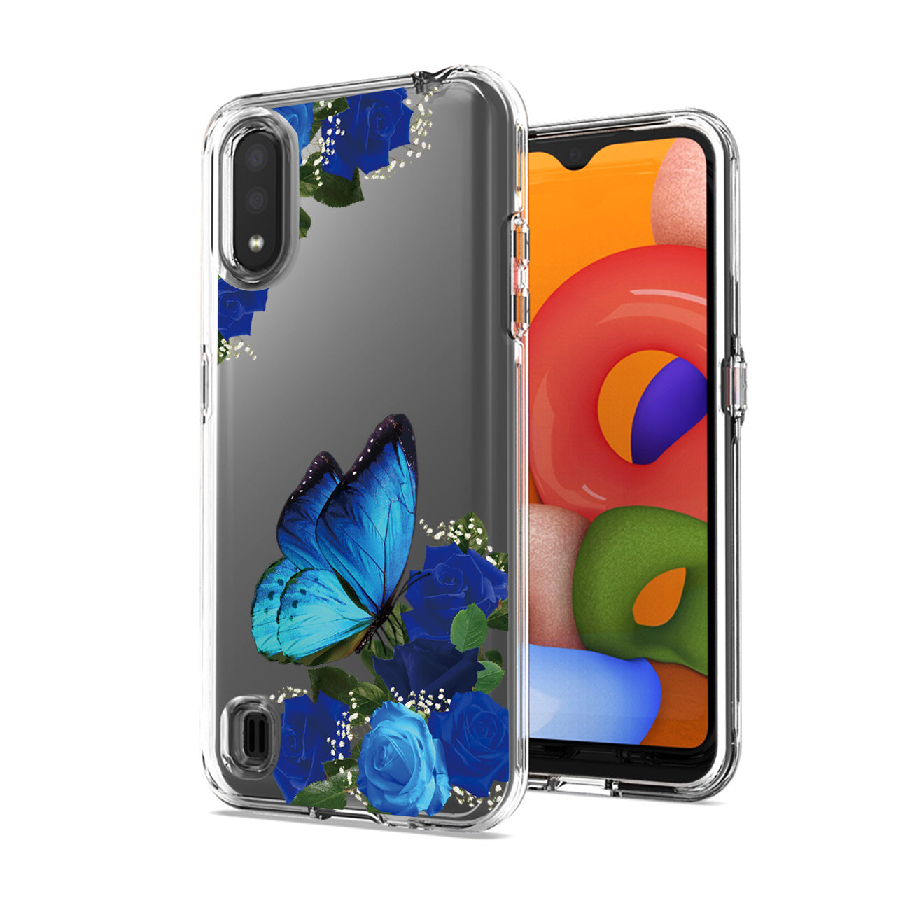 Pressed dried flower Design Phone case for SAMSUNG GALAXY A01 In Blue - Crystal Clear & Reliable