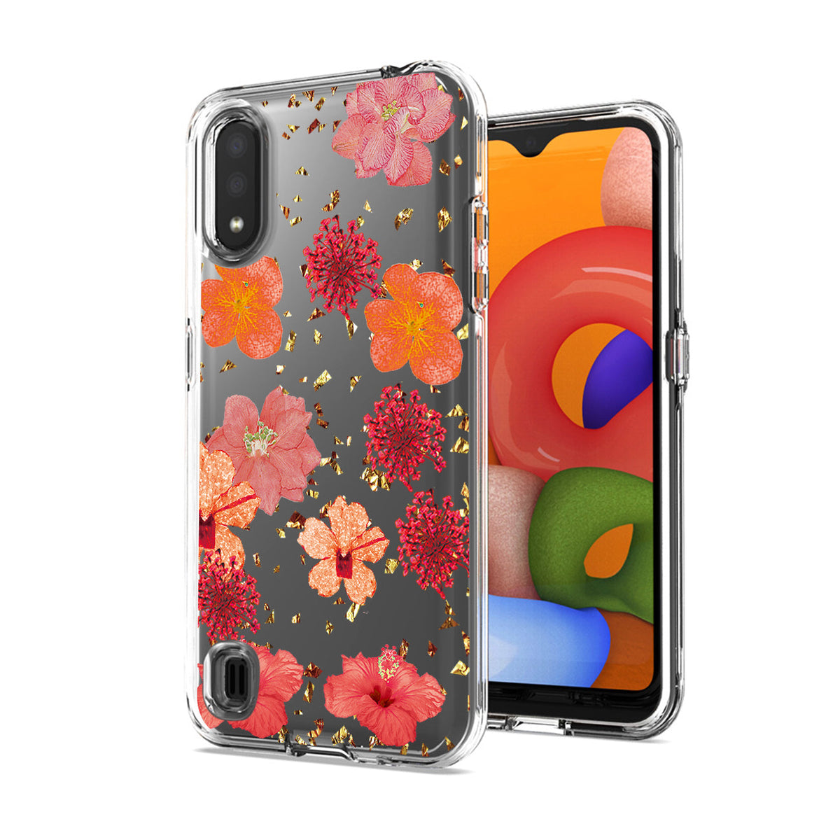 Pressed dried flower Design Phone case for SAMSUNG GALAXY A01 In Red - Crystal Clear & Reliable