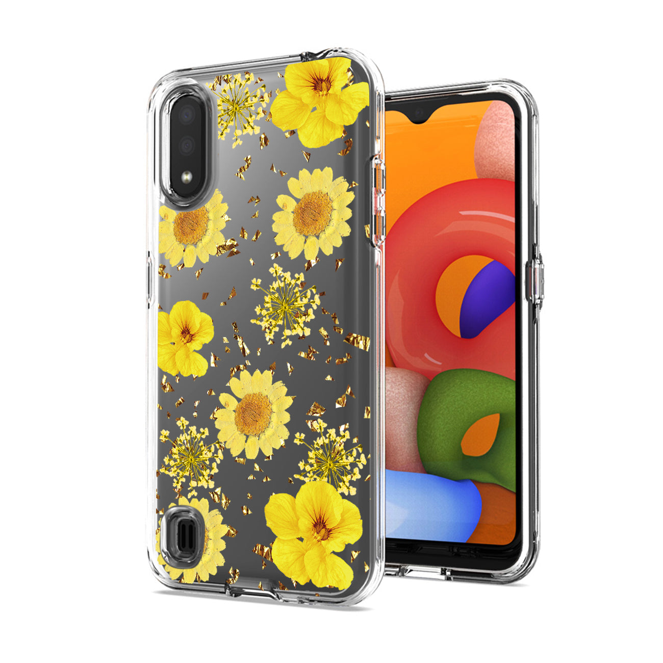 Pressed dried flower Design Phone case for SAMSUNG GALAXY A01 In Yellow - Ultra-Slim & Reliable