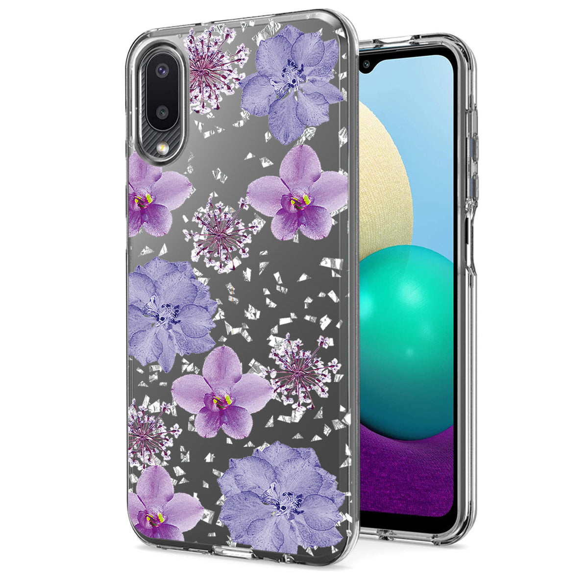 Pressed dried flower Design Phone case for Samsung Galaxy A20 /M02 In Purple - Premium & Reliable