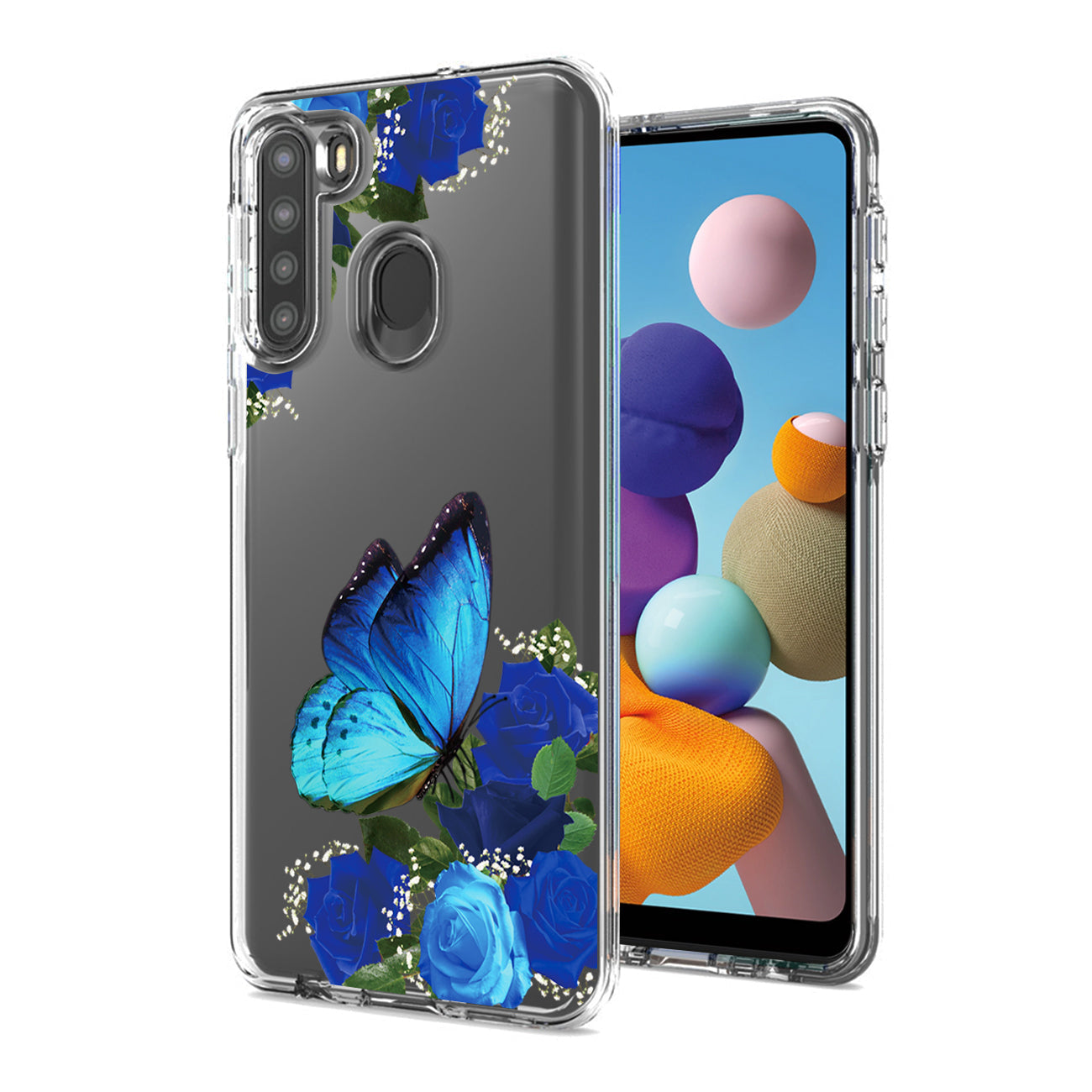 Pressed dried flower Design Phone case for SAMSUNG GALAXY A21 In Blue - Heavy Duty & Reliable