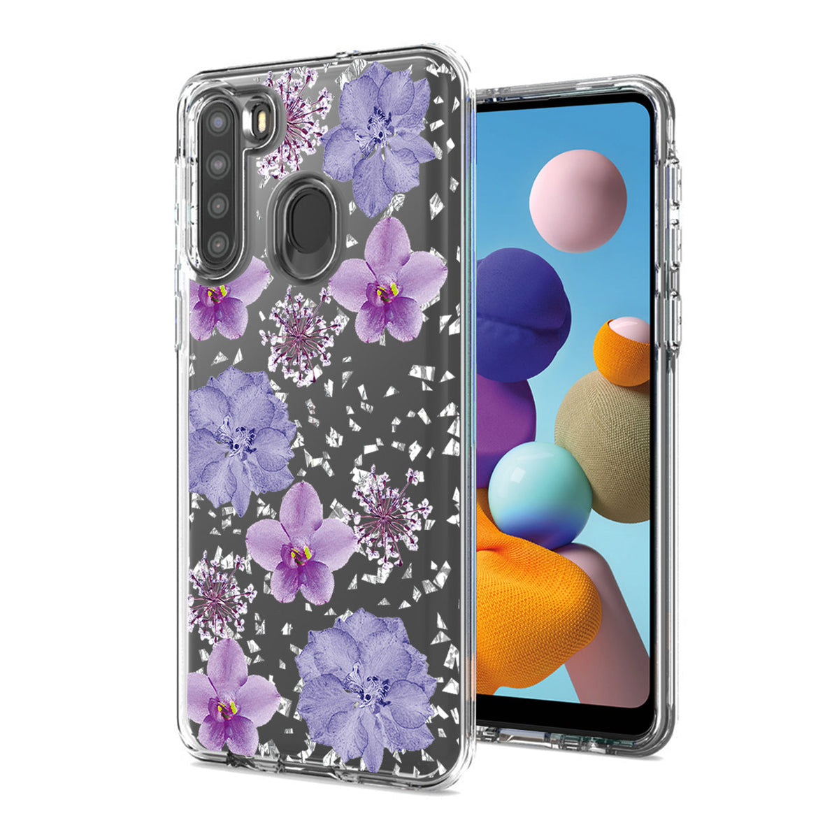 Pressed dried flower Design Phone case for SAMSUNG GALAXY A21 in Purple - Shockproof & Reliable