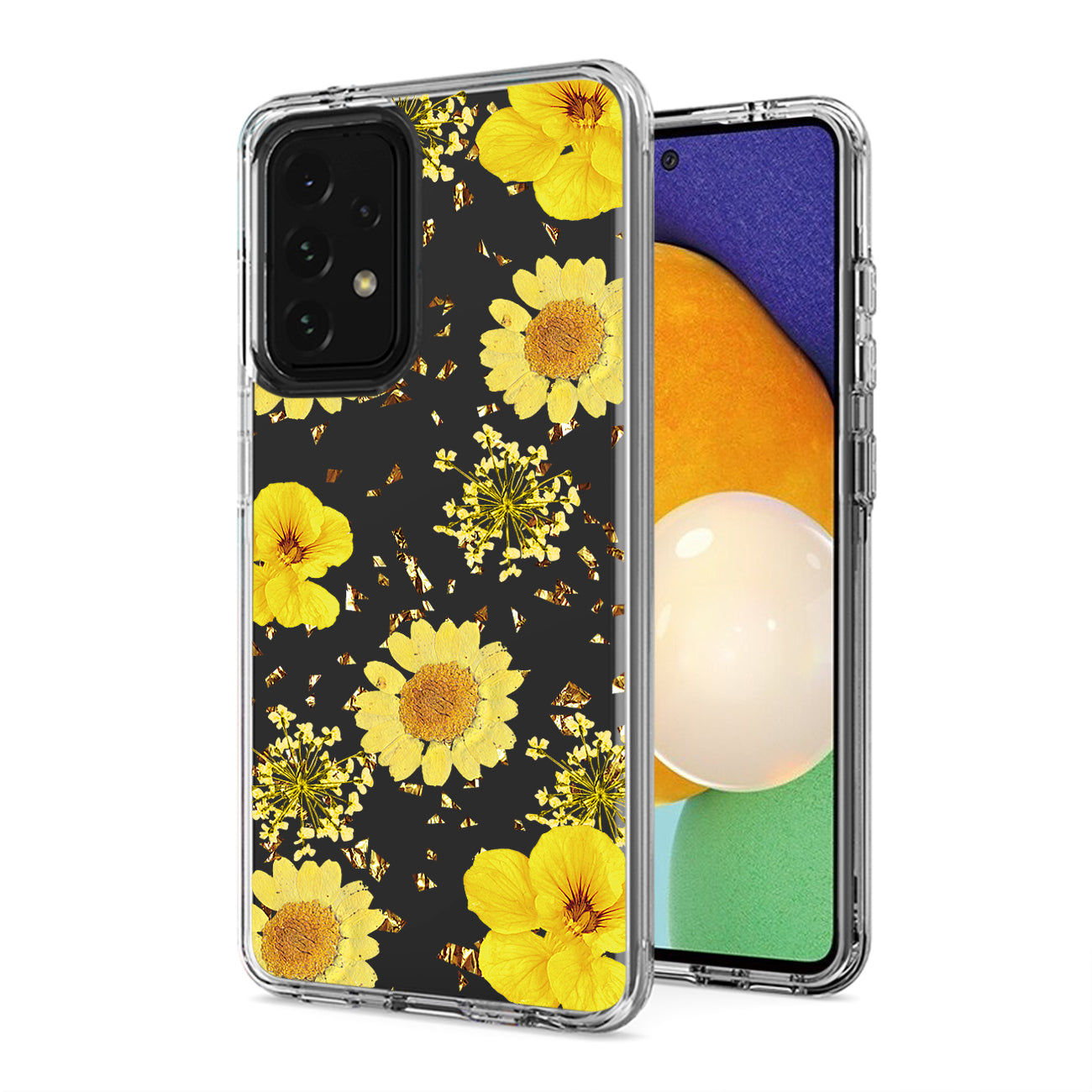 Pressed dried flower Design Phone case for Samsung Galaxy A52 5G In Yellow - Shockproof & Reliable