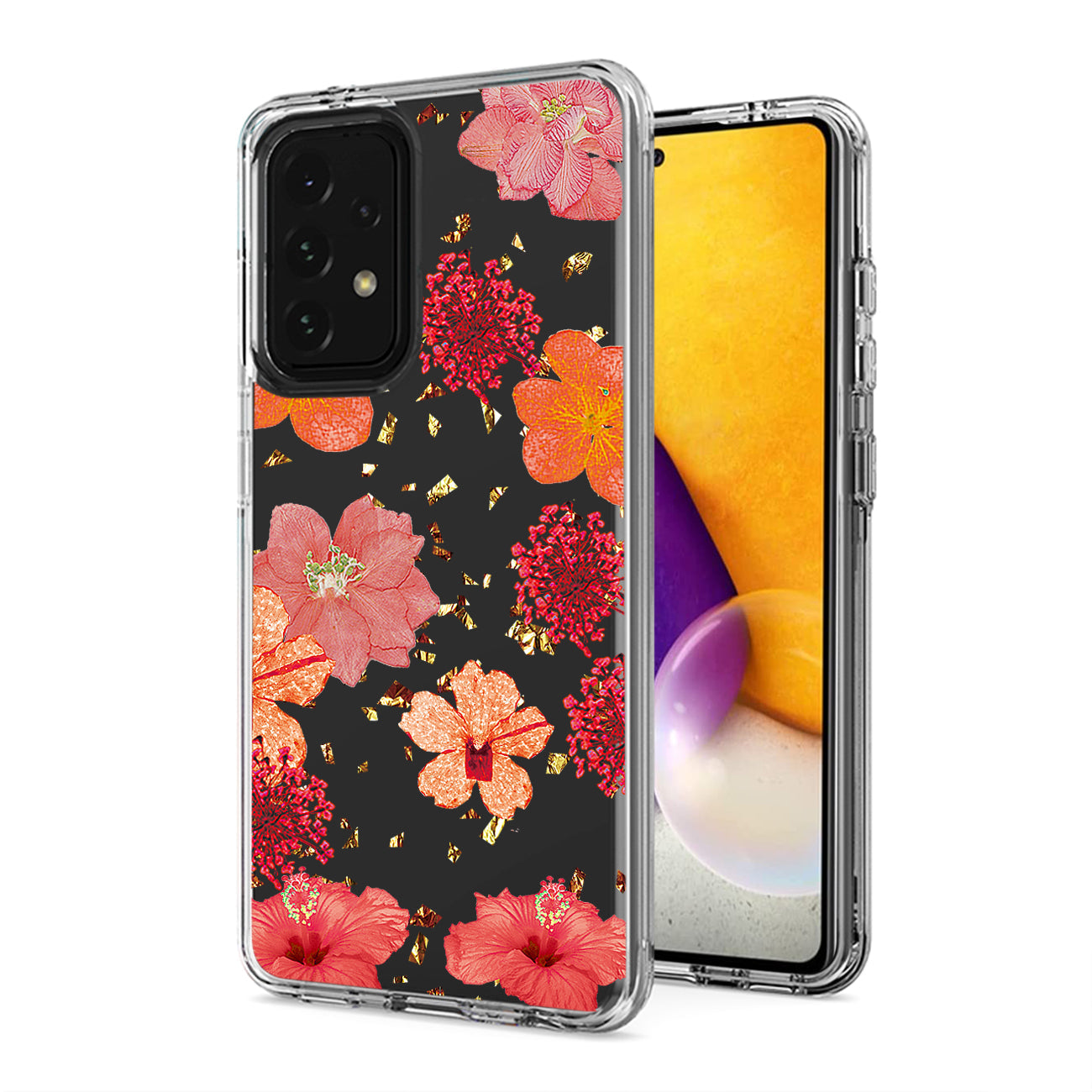 Pressed dried flower Design Phone case for Samsung Galaxy A72 5G In Red - Shockproof & Reliable