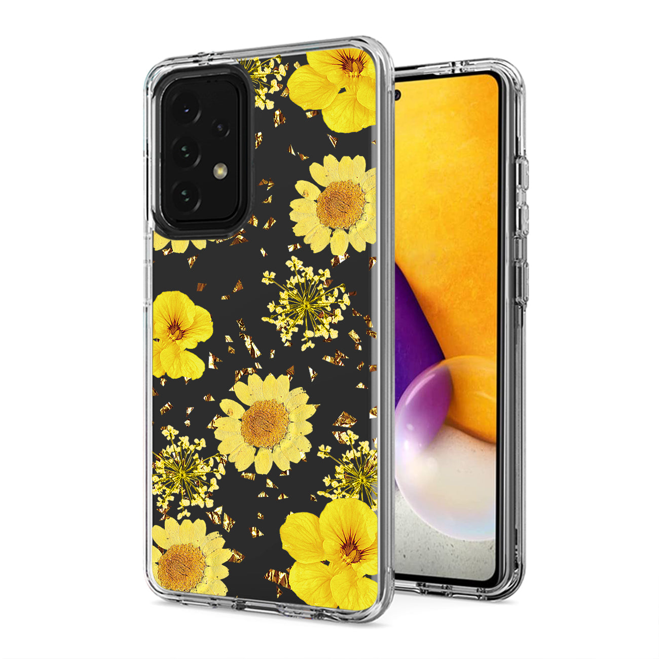 Pressed dried flower Design Phone case for Samsung Galaxy A72 5G In Yellow - Heavy Duty & Reliable