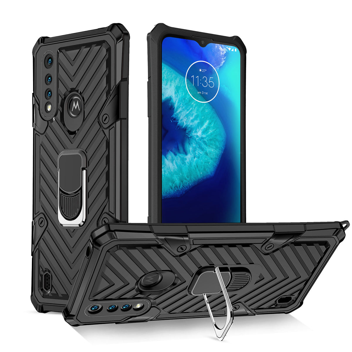 Kickstand Anti-Shock And Anti Falling Case for Moto G8 Power Lite In Black - Crystal Clear & Reliable